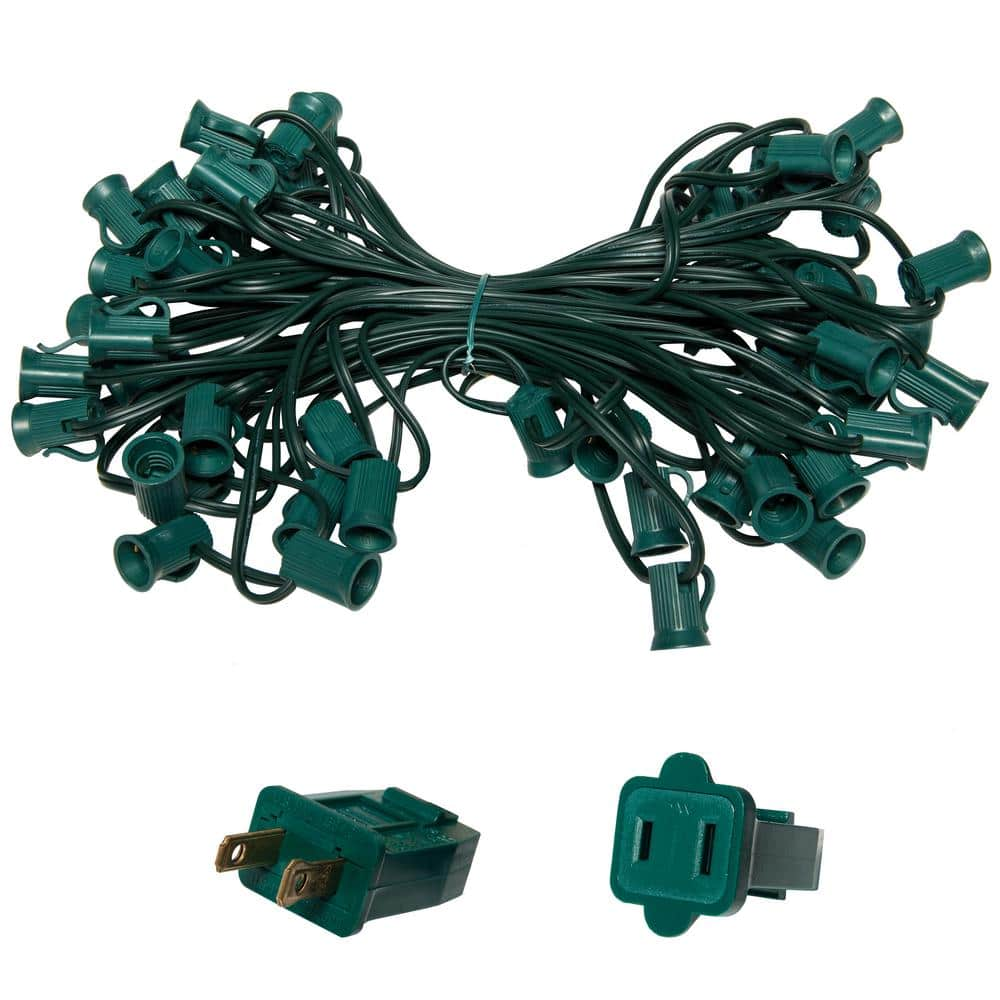 Wintergreen Lighting 50 ft. C7/E12 Green Wire Socket Stringer with 12 in. Spacing