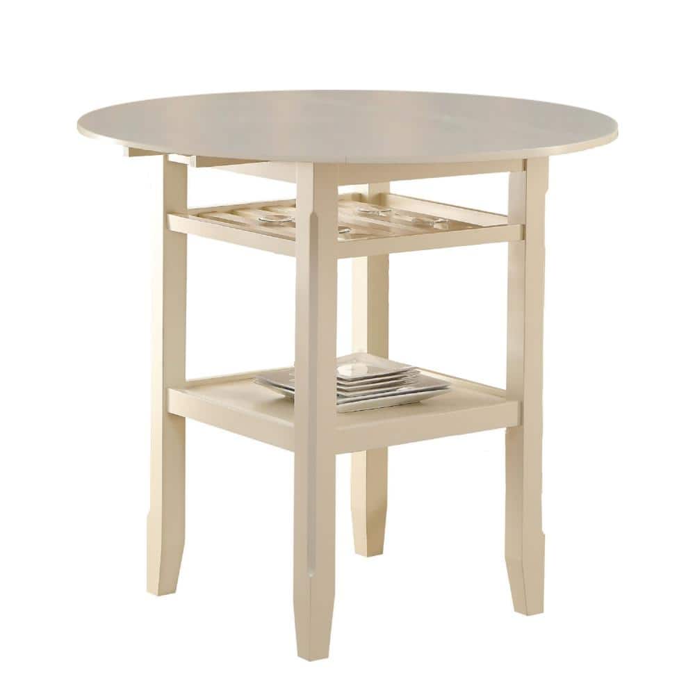 Classic Cream Round Wooden Counter Height Table with Wine Glass Storage