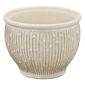 11 in. Corrine Glazed White Ceramic Planter Pot (11 in. D x 8.5 in. H) with Drainage Hole