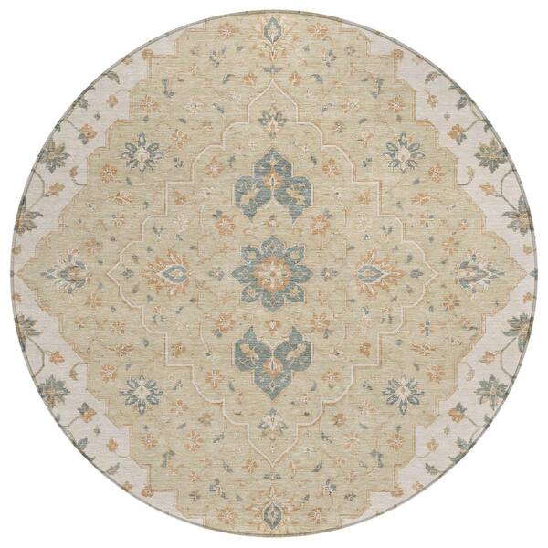 Chantille Machine Washable Indoor/Outdoor Abstract ACN3134 Ivory 8 ft. x 8 ft. Round Rug