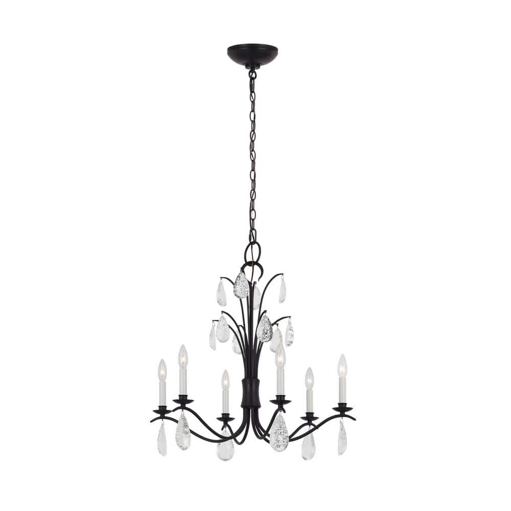 Shannon 26" Aged Iron 6-Light Chandelier with Glass Drops