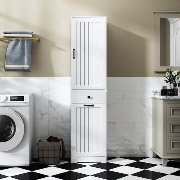 70.87 in. White Linen Cabinet with 1 Storage Cabinet and 1 Drawer for Bathroom