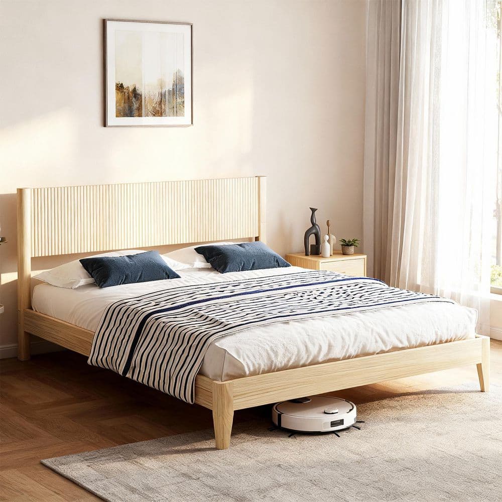 Beige Wood Frame King Platform Bed with Wingback Headboard price history on PriceWatchPro