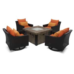 Deco 5-Piece Wicker Motion Patio Fire Pit Conversation Set with Sunbrella Tikka Orange Cushions
