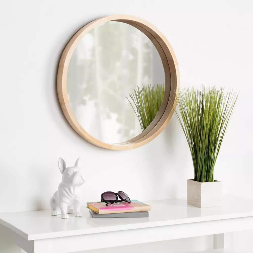 20 in. W x 20 in. H Circle Brown Wooden Frame Wall Mirror for Living Room, 