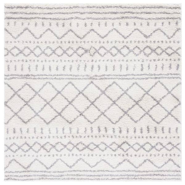 SAFAVIEH Arizona Shag Ivory/Gray 3 ft. x 3 ft. Geometric Lodge Square Area Rug