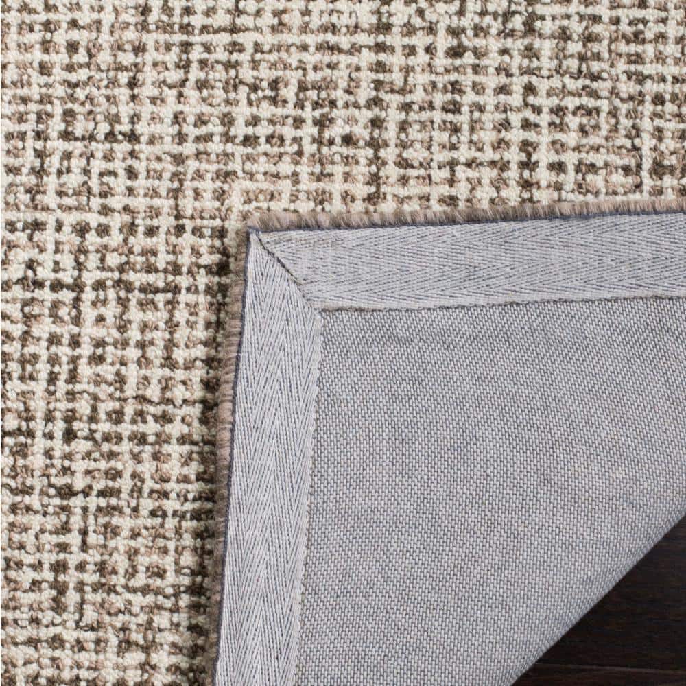 Ivory and Brown Handmade Wool Tufted Square Area Rug