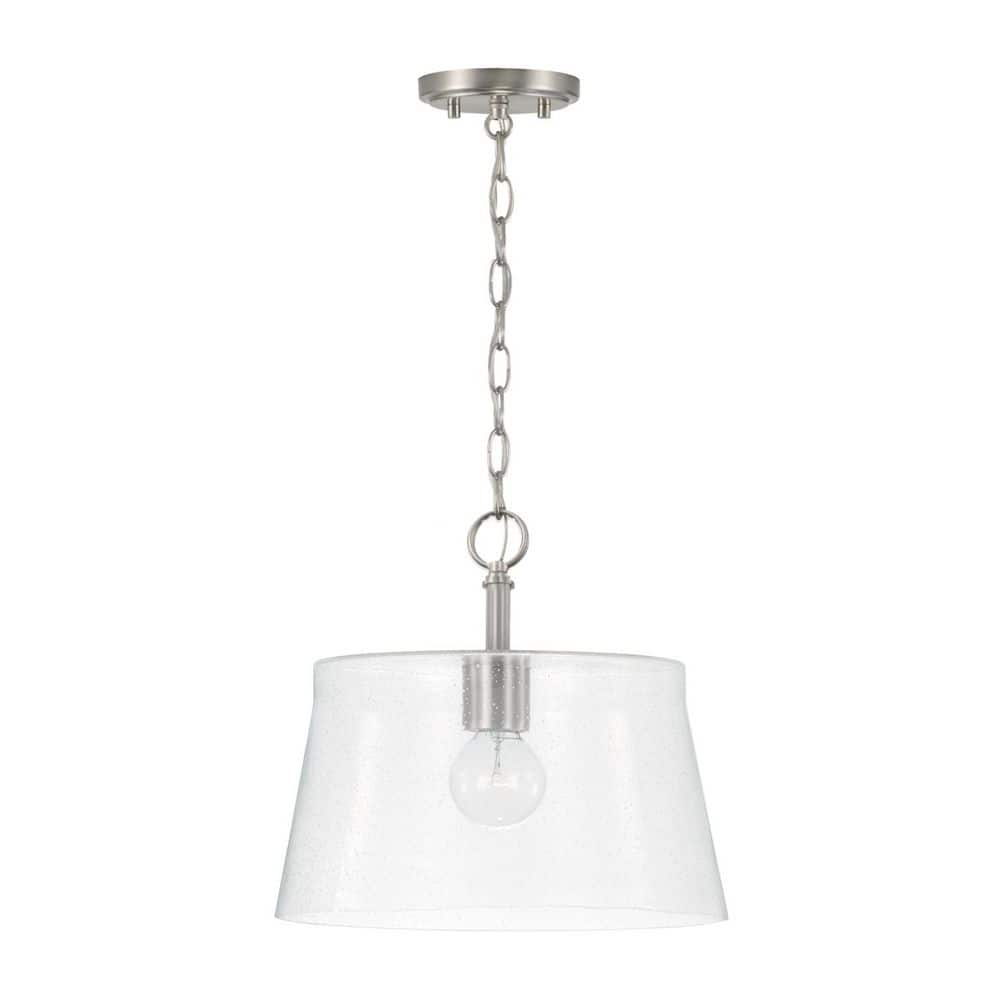Brushed Nickel 1-Light Pendant with Clear Seeded Glass Drum Shade