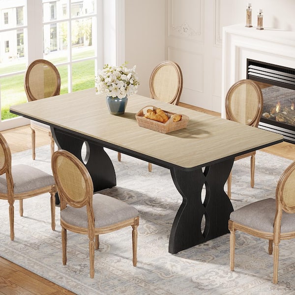 BYBLIGHT Roesler Beige and Black Wood Dining Table, 70.87 in