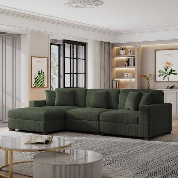 Uixe 118 in. Square Arm 3-Piece Corduroy Upholstered L