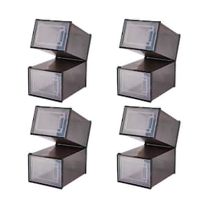 8-Pair Black Foldable Stackable Storage ABS Plastic Shoe Boxes