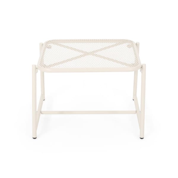 Oyezvary Modern White Rectangular Powder-Coated Metal Outdoor Side Table with Delightful Mesh Motif, Rounded Edges & Wideset Legs