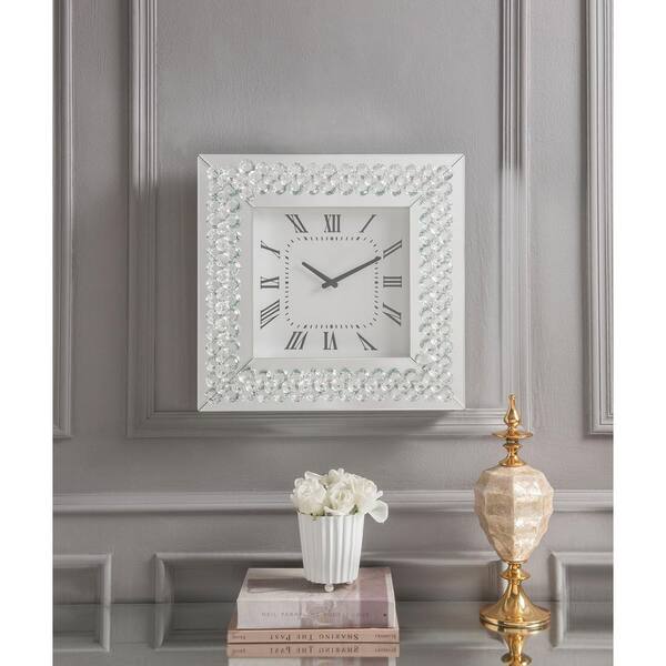 Acme Furniture Lotus Mirrored and Faux Crystals Wall Clock