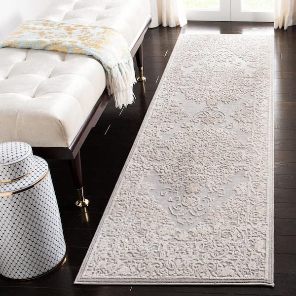 Reflection Light Gray/Cream 2 ft. x 14 ft. Floral Border Runner Rug