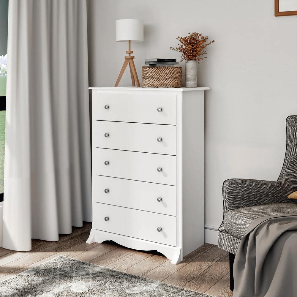 Fremont White 5-Drawer Tall Dresser in Laminated Composite Wood