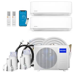 27,000 BTU 2-Zone Ductless Mini-Split Air Conditioner Heat Pump Condenser 230V/60Hz 1-16 ft. and 1-25 ft. Install Kit