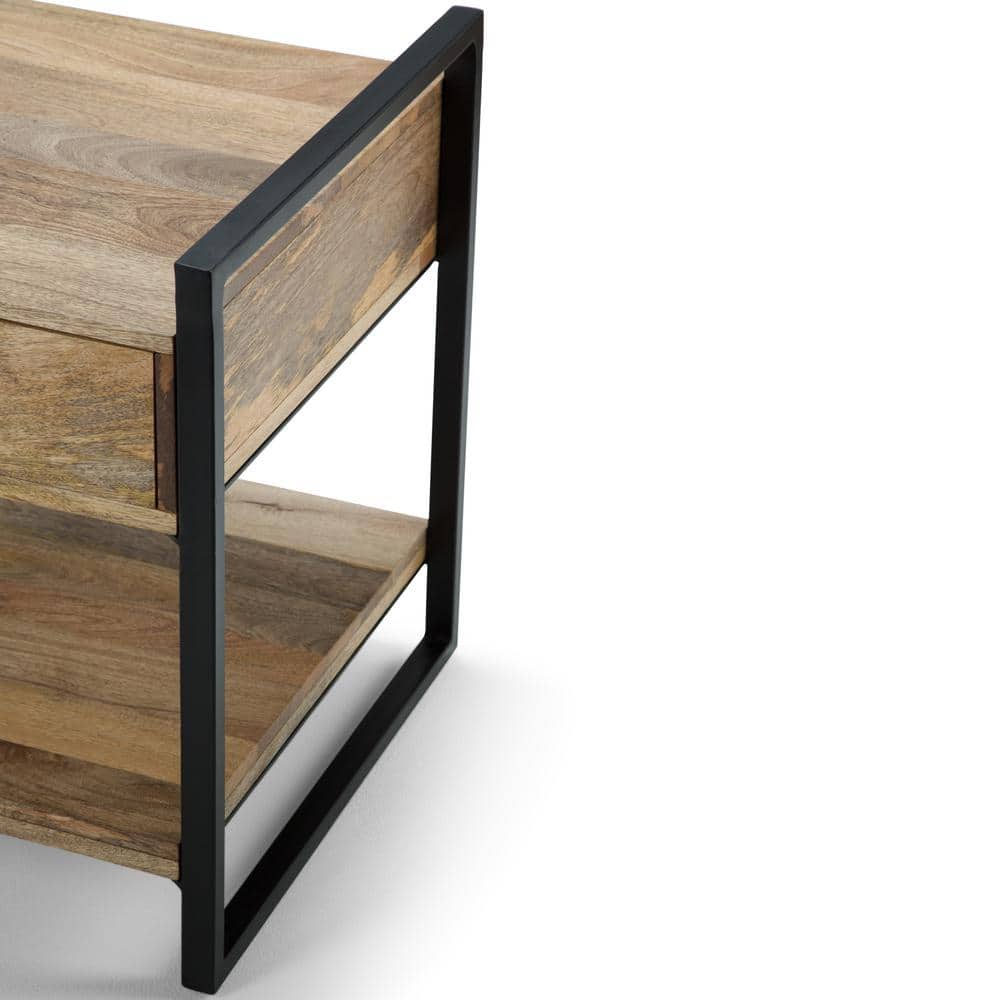 Riverside Black Metal and Natural Wood 20" Industrial Side Table with Storage