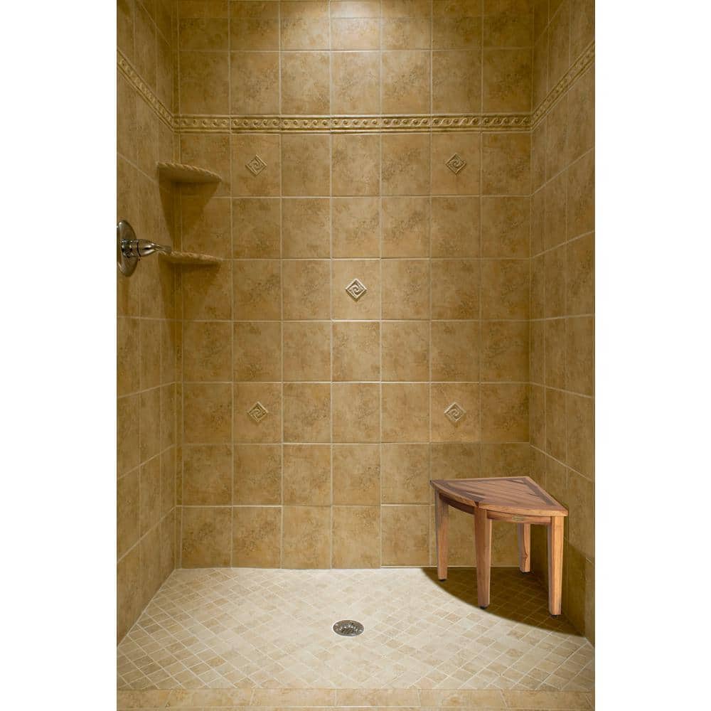 EcoDecors 18" Teak Corner Shower Bench with Adjustable Feet