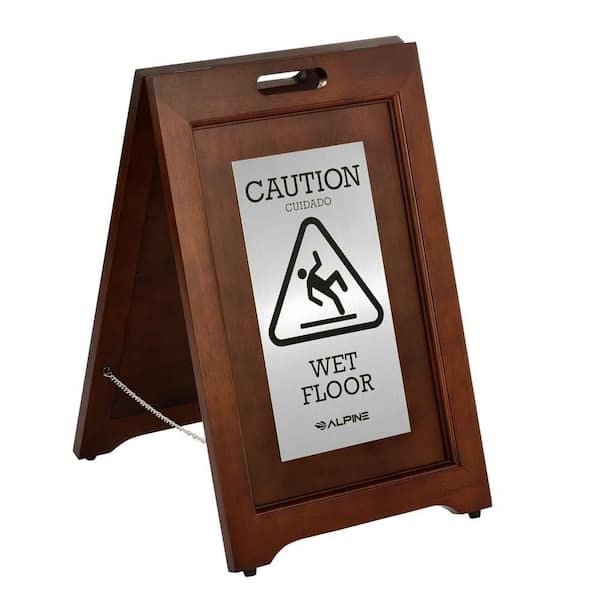 24 in. Stainless Steel Plated Bilingual Wooden Caution Wet Floor Sign with Handles (4-Pack)