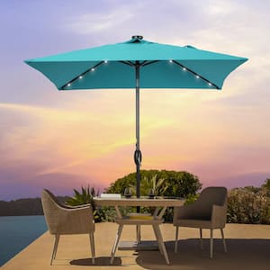 Enhance Your Outdoor Oasis with Lake Blue 6.5 ft. x 6.5 ft. LED Square Patio Market Umbrella-Stylish, Sun-Protective
