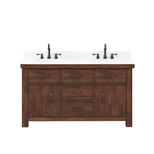 Aberdeen 60 in. W x 22 in. D Vanity in Rustic Sierra with Marble Vanity Top in White with White Basin and Faucet