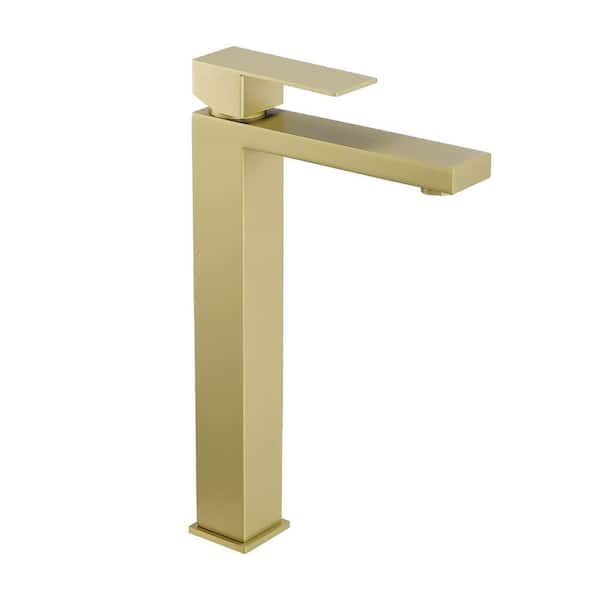 Single Handle Single Hole Bathroom Faucet with Overflow Pop Up Drain in Brushed Gold
