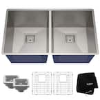 Pax Zero-Radius 31.5in. 16 Gauge Undermount 50/50 Double Bowl Stainless Steel Kitchen Sink
