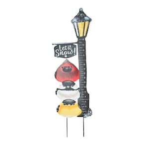 37 in. Metal Let It Snow, Bird and Snow Measuring Light Post Yard Stake
