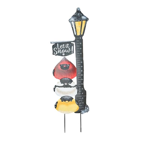 Unbranded 37 in. Metal Let It Snow, Bird and Snow Measuring Light Post Yard Stake