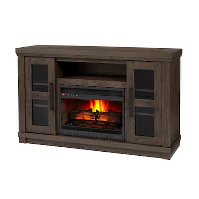 Caufield 54 in. Media Console Infrared Electric Fireplace in Vintage Warm Oak