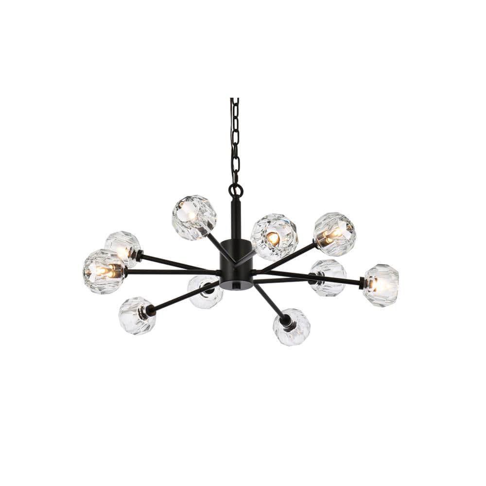 Graham Black 10-Light Pendant with Crystal Globe Shades