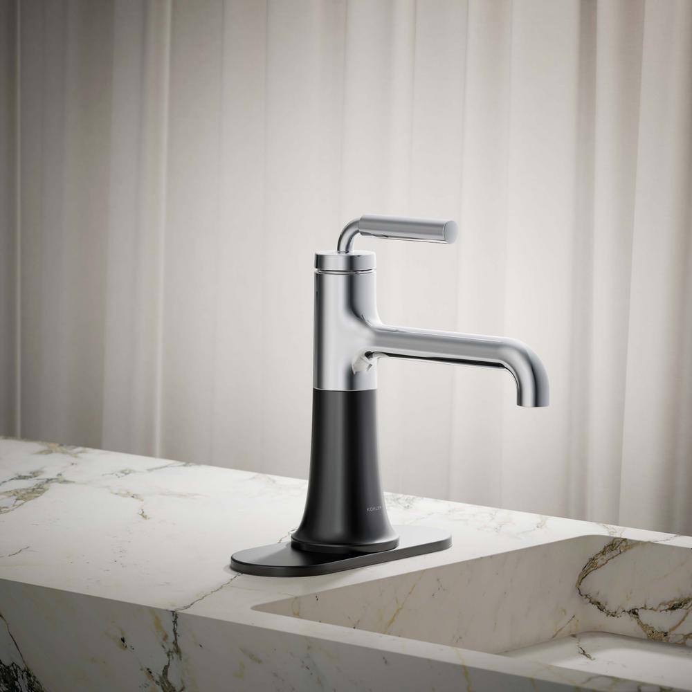Polished Chrome and Matte Black Single-Handle Bathroom Faucet