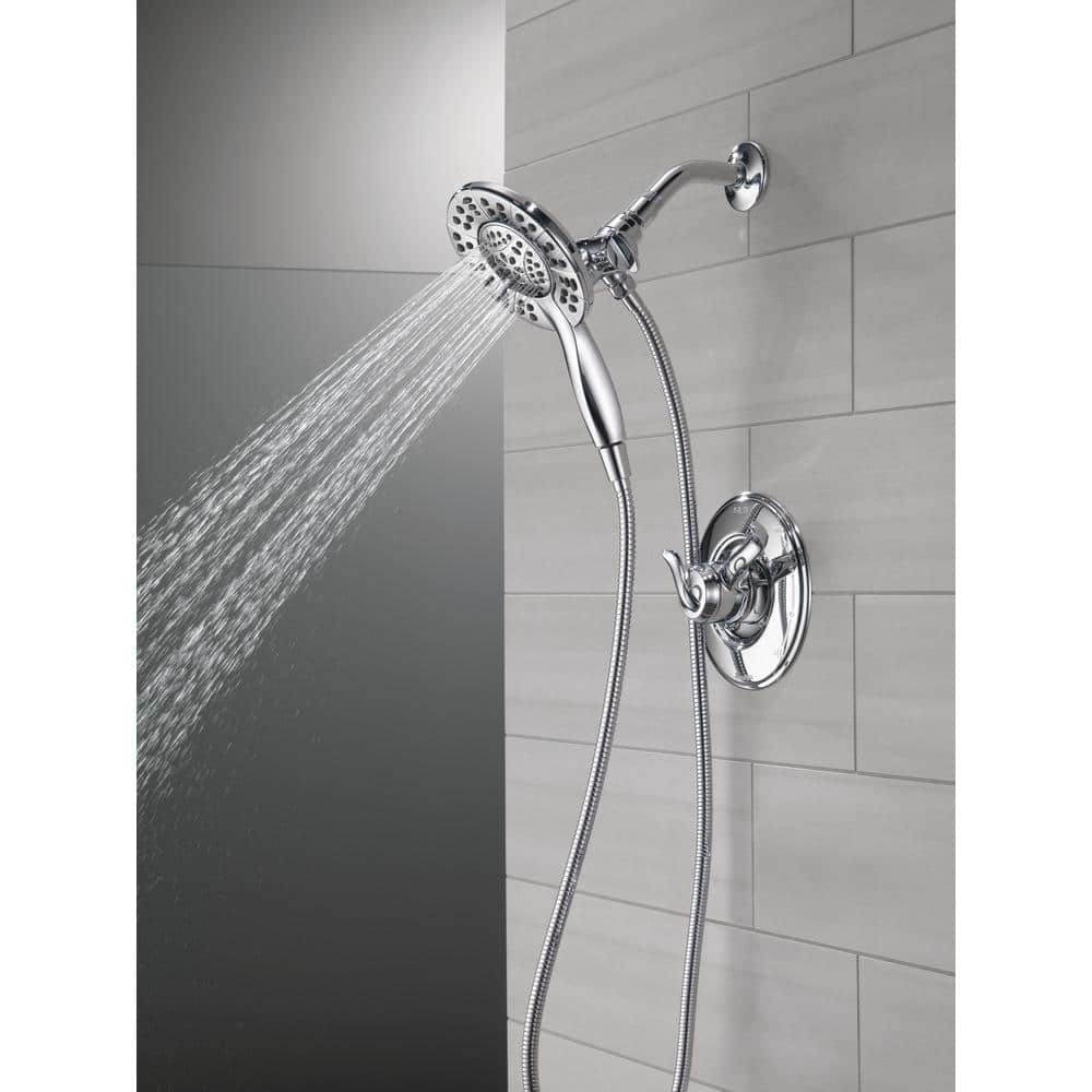 Chrome Dual Shower Head with Handheld Spray and Adjustable Height