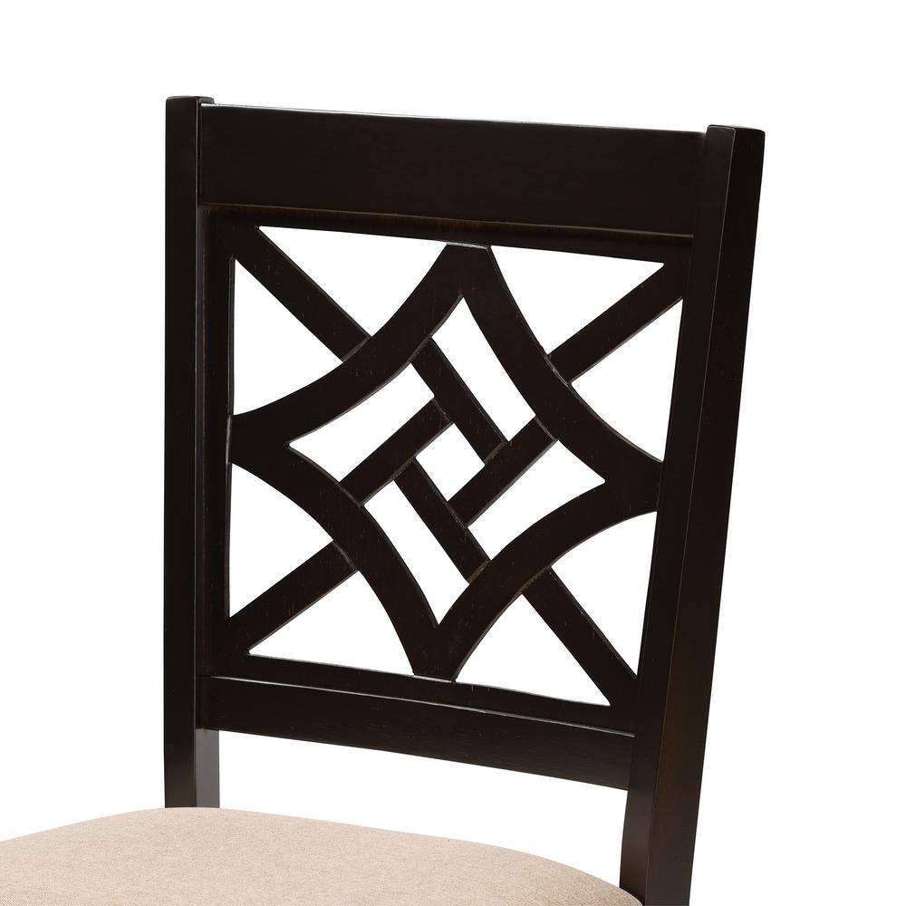 Nicolette Sand Fabric and Dark Brown Wood Upholstered Dining Chair
