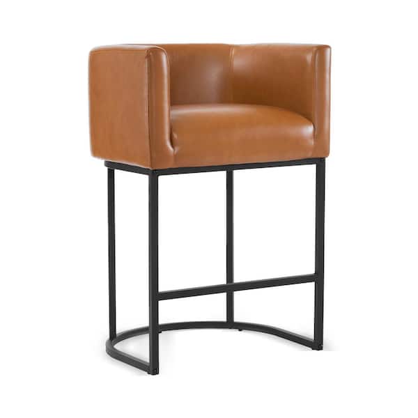LUE BONA 26 in. Yellowish Brown and Black Low Back Bar Stool