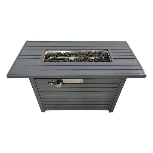 25 in. H x 42 in. W Outdoor Steel Propane Fire Pit Table 50000 BTU Output, Push Button Ignition System, with Cover, Gray