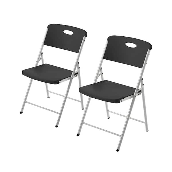 Metal Frame Black/Silver Resin Seat Indoor/Outdoor Folding Chair (Set of 2)