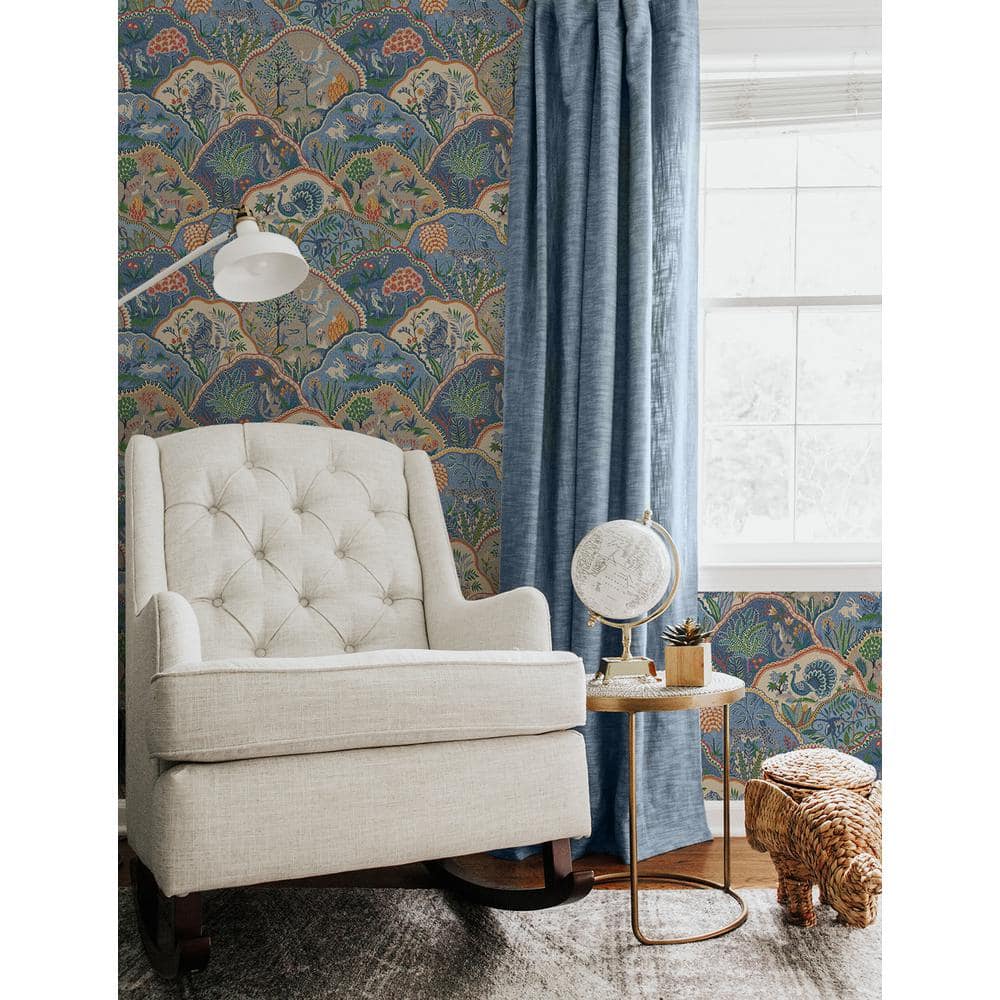 Luna Blue Animal and Floral Self-Adhesive Vinyl Wallpaper