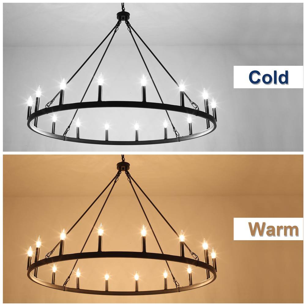 Matte Black 47-Inch Metal Candle Wagon Wheel Chandelier