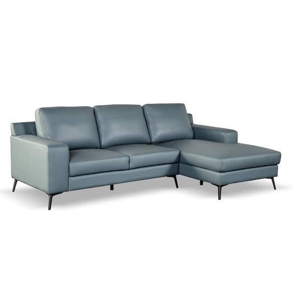 Serina 98.5 in. Square Arm 1-Piece Leather Match Sectional Sofa in Blue with Right Chaise