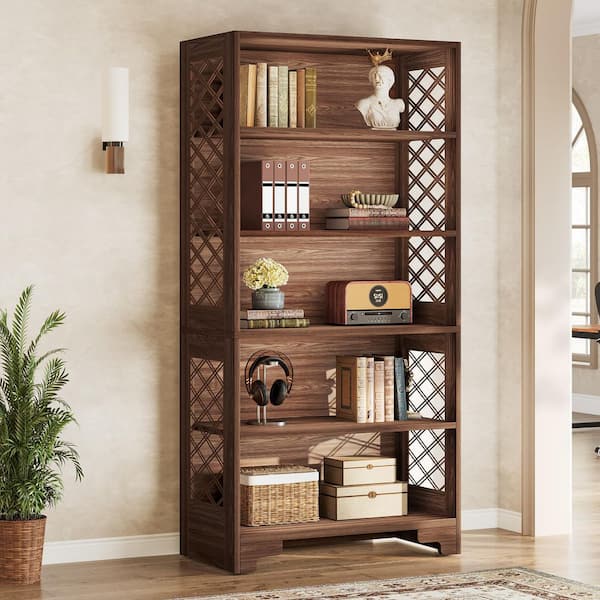 BYBLIGHT Eulas 71 in. Tall Brown Wood 6-Shelf Standard Bookcase