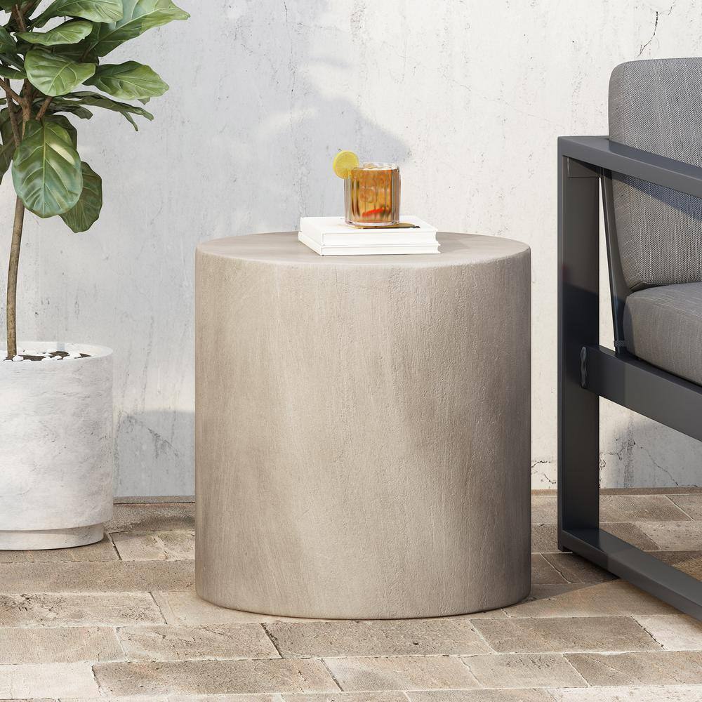 Light Gray Round Concrete Outdoor Accent Table