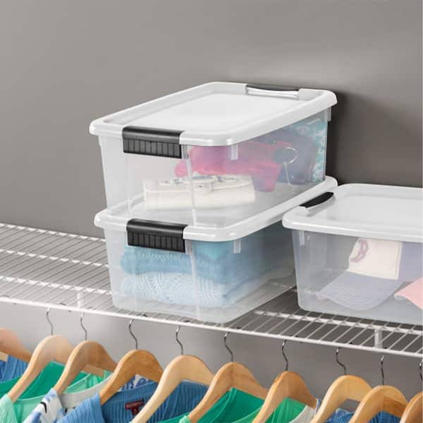 mDesign Stackable Plastic Closet Storage Container Bin Box with Hinge Lid  for Organizing Shoes, Booties, Pumps