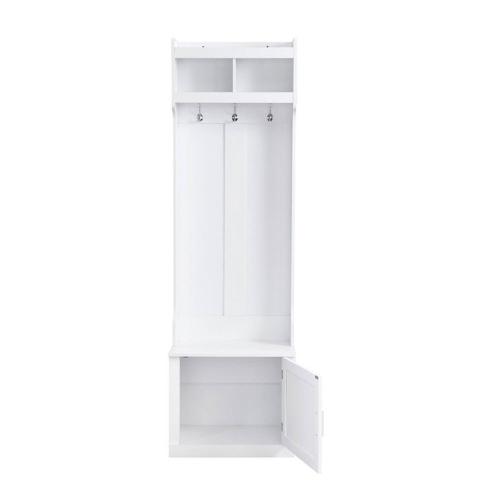 White Hall Tree with Storage Bench, Coat Rack, and Shoe Cubbies