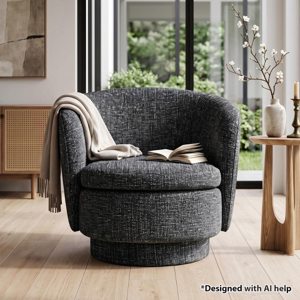 Swivel Barrel Accent Chair, Black Textured Upholstered Club Chair, Curved Back, Removable Seat Cushion price history on PriceWatchPro