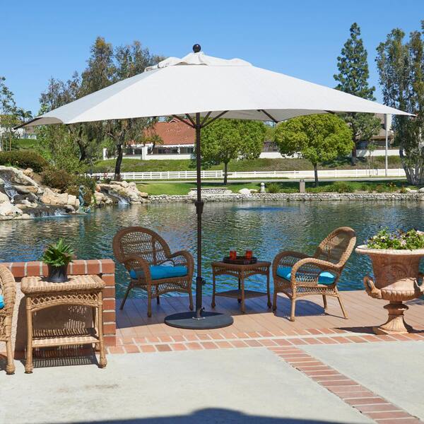 11 ft. Bronze Aluminum Outdoor Market Patio Umbrella with Aluminum Ribs Crank Lift in Sunbrella Pacific Blue