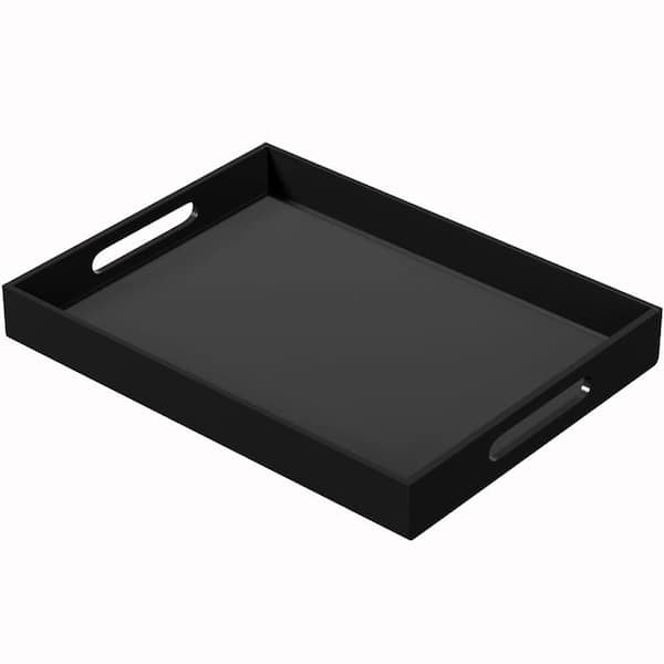 Angel Sar 16 in. x 12 in. Spill Proof Serving Tray for Ottoman Coffee Table Countertop with Handles, Black