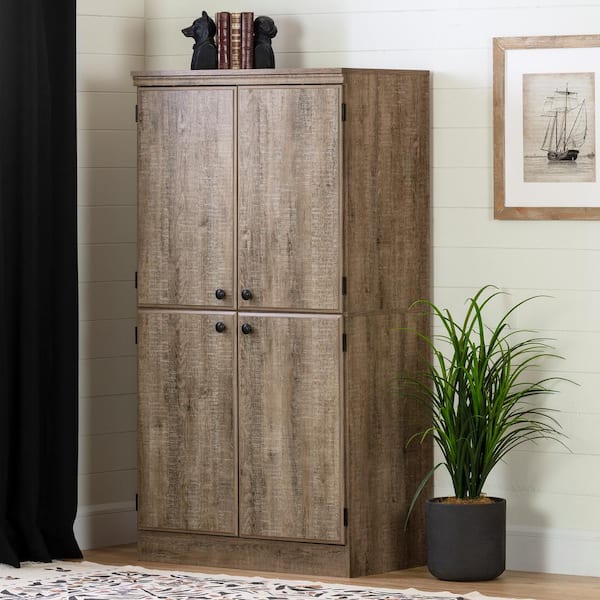 South Shore Morgan Weathered Oak Finish Armoire with 4 Doors
