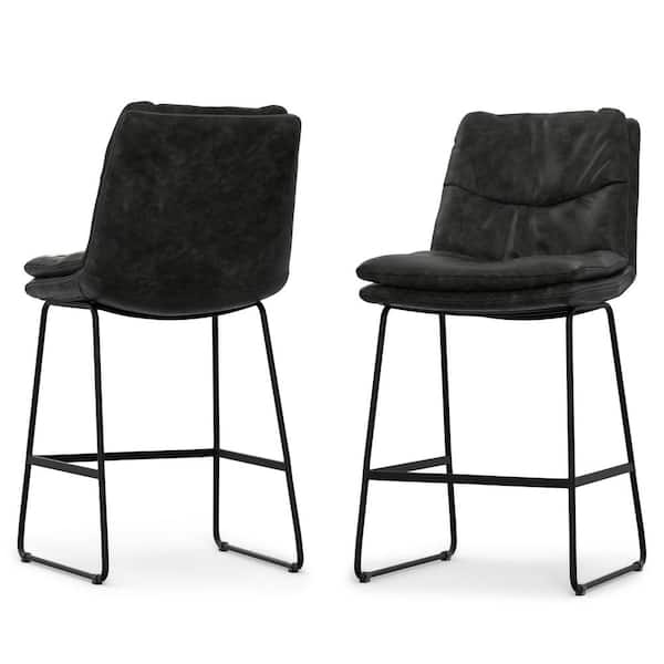 Simpli Home Danika Mid Century Modern Counter Height stool (Set of 2) in Distressed Charcoal Grey Vegan Faux Leather