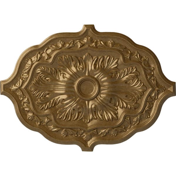 Ekena Millwork 36 in. W x 26 in. H x 1-1/2 in. Pesaro Urethane Ceiling Medallion, Pale Gold